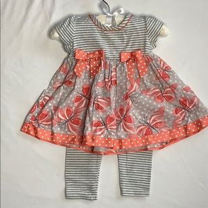 Gray and peach 2pc dress set 6-9mo